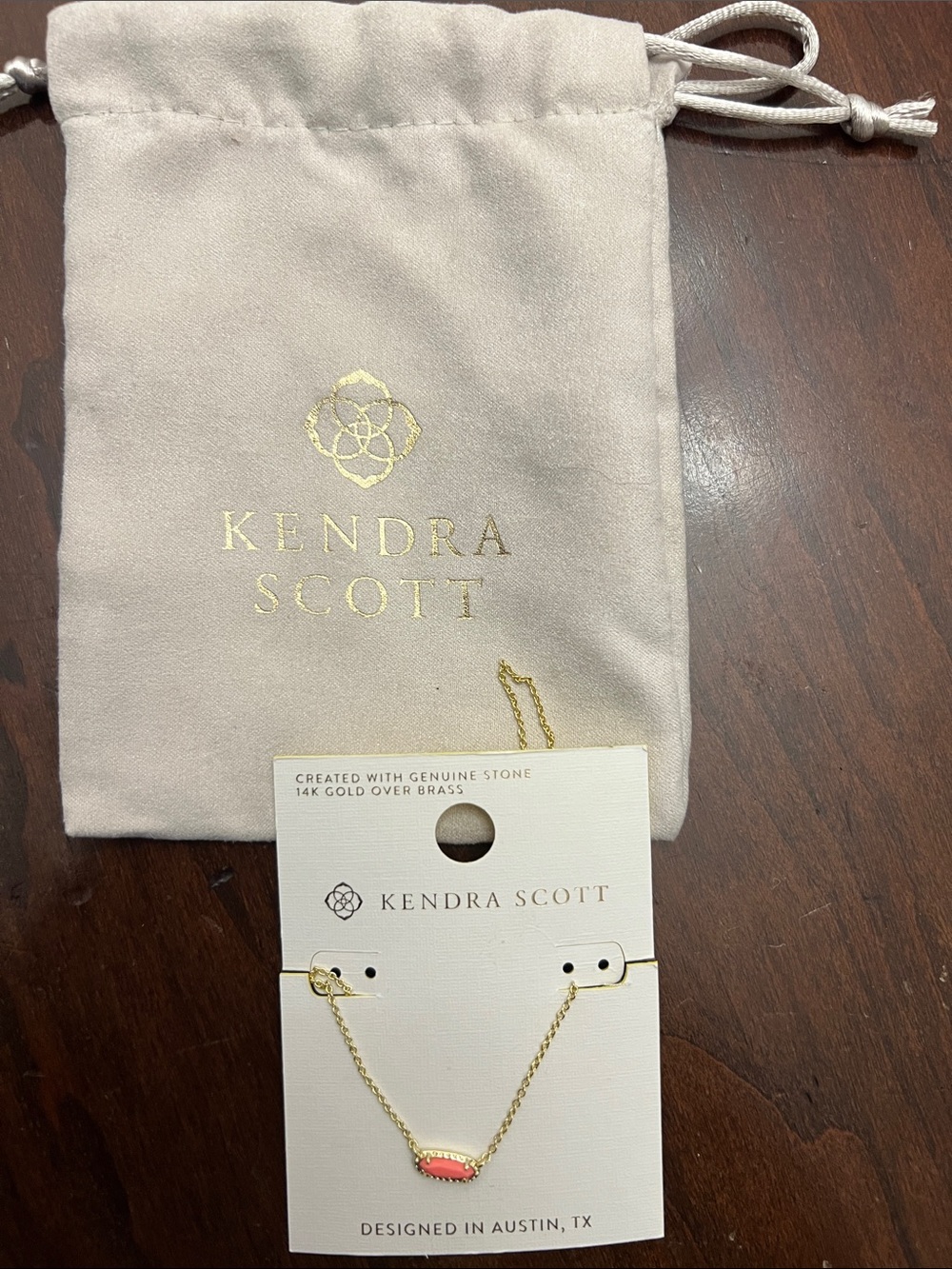 Kendra Scott Gold Chain Necklace with Coral Pink Stone